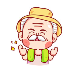 Grandpa or grandfather gardener cartoon food logo cute character mascot icon sign vector illustration