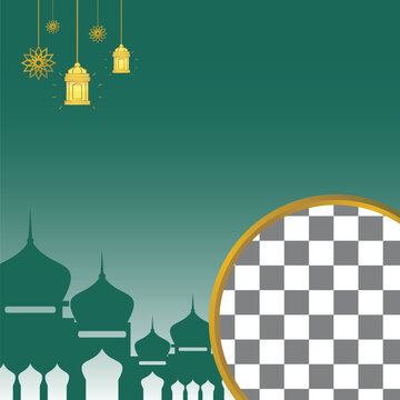 Islamic sale poster template with free space for text and photo. with mandala ornaments, mandalas and mosques. Design for banner, social media and web. Vector illustration