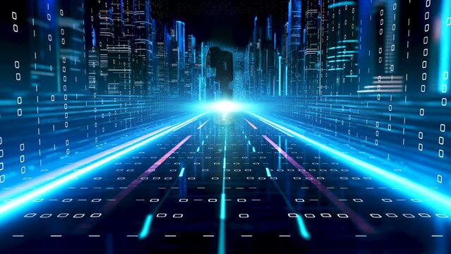デジタルの世界で成功したビジネスリーダー、DX サイバーセキュリティ、インターネット安全のイメージ