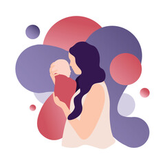 Happy Mother’s Day in Flat Illustration Abstract Design Background, Mother Hugging Her Lovely Daughter