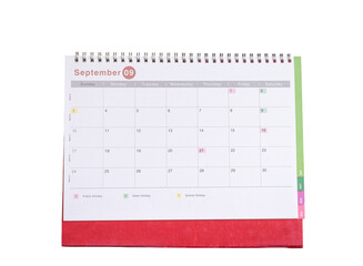 Table calendar, September month, isolated. Transparent background.