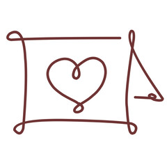 one line drawing of romantic elements. Bells wedding rings invitation rose dove love key gift padlock bottle wedding shoe cake heart wine glass heart with arrow color stains. Line art style  