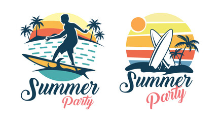Summer and surfing logo design. Retro surfing logo template - obrazy, fototapety, plakaty