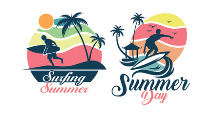 Summer and surfing logo design. Retro surfing logo template
