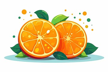 two fresh oranges with green leaves isolated on a white background Generative AI