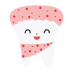 Teeth cartoon character illustration. Cartoon dental character. Cute dentist mascot. Oral health and dental inspection teeth. Medical dentist tool element.