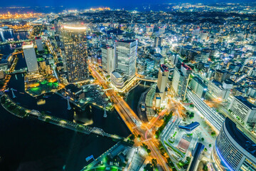 Obraz premium 神奈川県横浜市西区みなとみらいの展望台からの都市夜景
