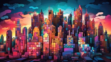 bright colorful city and building at night with lit by bright neon lights. mosaic tile abstract texture

Made with the highest quality generative AI tools