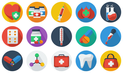 Set collection healthcare icon. Medicine flat design vector illustration 