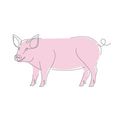 Pig in one line logo icon. Pig continous line art icon vector. Abstract vector linear illustration of pig. pork vector icon. line art. Vector illustration