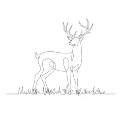 Deer linear icon. Deer with grass in continuous line art drawing style. Continuous line drawing of deer with grass. Deer in abstract and minimalist linear icon. Vector illustration
