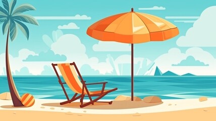 Fototapeta na wymiar Tropical beach with sunbathing gear, background of summer vacation. GENERATE AI