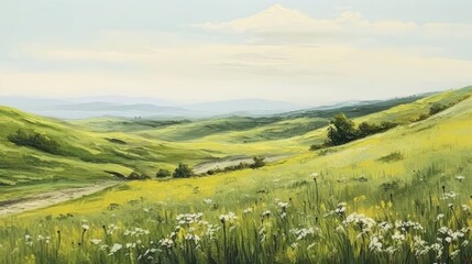 Obraz premium Beautiful painting of rolling hills with fields of green grassMade with the highest quality generative AI tools