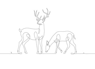 Fototapeta na wymiar Deer line art icon. A pair of deer continuous line drawing. Deer one line draw graphic vector. Vector illustration