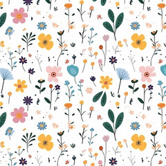 Simple Flowers Repeating Pattern White Background Illustration