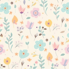 Cute Spring Floral Pattern With Light Pastel Color Illustration