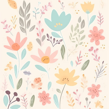 Cute Spring Floral Pattern With Light Pastel Color Illustration