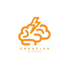 Creative linear brainstorm logo design. Brain thunder logo vector