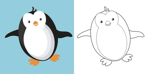 Cute cartoon animal coloring page. Coloring the penguin sea animals worksheet. Coloring activity for children. Printable educational printable coloring worksheet. Vector file.