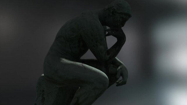 The Thinker, study of Rodin's famous statue, with this smooth 180 orbit shot starting with a medium shot and slowly pushing in a little to a beautifully framed shot