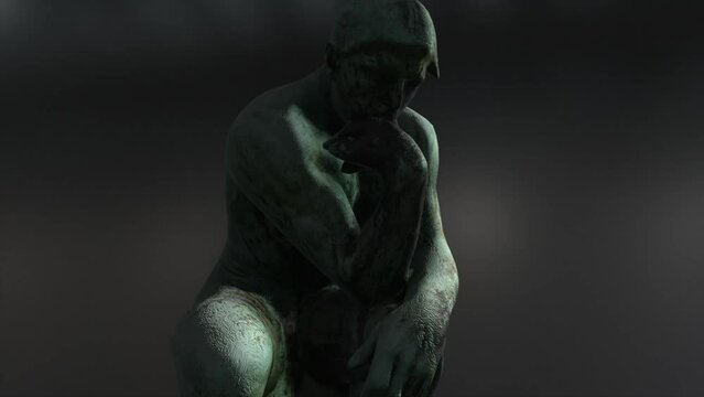 The Thinker, study of Rodin's famous statue, with a smooth dolly shot starting wide and pushing into to a medium shot