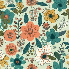 Türaufkleber Floral Pattern With Different Flowers Illustration © imazydreams
