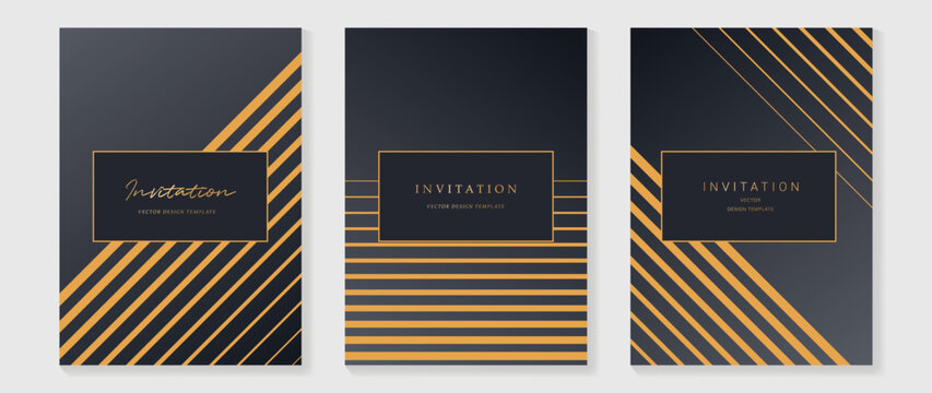 Luxury wedding invitation card background vector. Golden elegant geometric shape, gold lines on dark background. Premium design illustration for wedding and vip cover template, banner, poster.