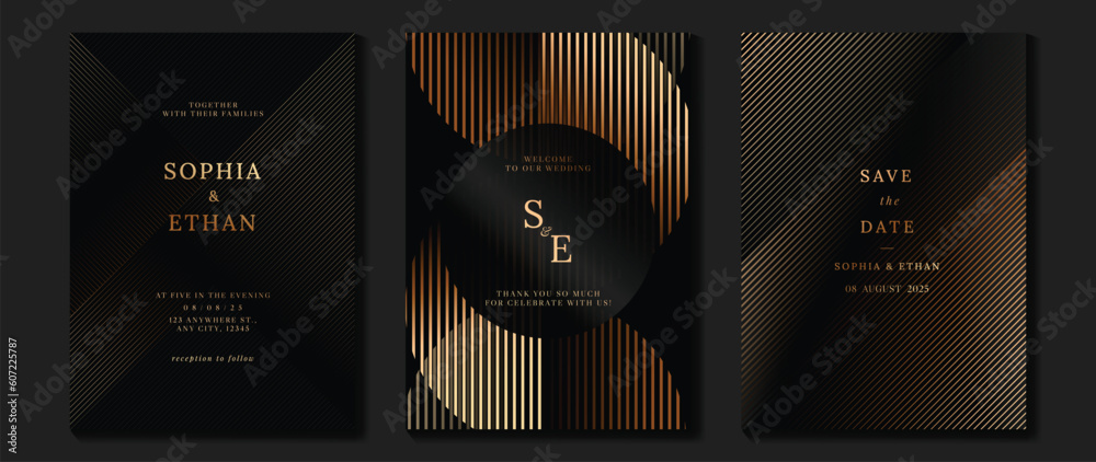 Canvas Prints luxury wedding invitation card background vector. golden elegant geometric shape, gold wavy lines on - Canvas Prints
