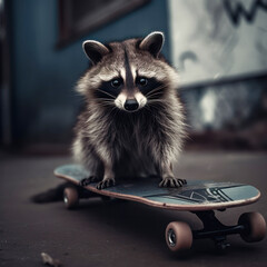 cute raccoon on a skateboard, created with the help of AI