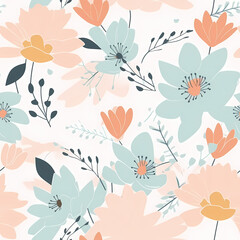 Minimalist Pastel Flower Seamless Pattern Illustration 