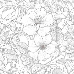 Outline Floral Seamless Background Illustration