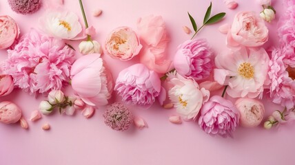 Obraz na płótnie Canvas Pink and white flowers on pink background Generative AI