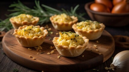 Savory cheddar cheese with mini quiches Generative AI