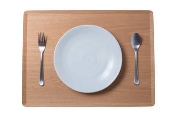 白いお皿とフォークとスプーン 透明背景