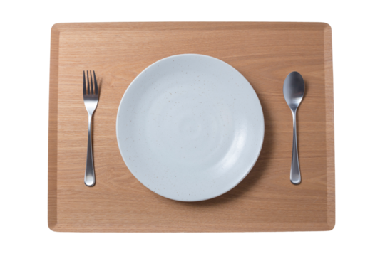 白いお皿とフォークとスプーン 透明背景