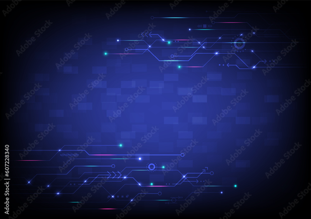 Poster abstract background technology electronic circuit with elements there is a circle with a bright glow
