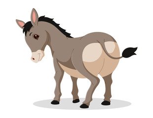 Cartoon donkey smile and happy. Cute donkey cartoon seen from behind. Vector illustration