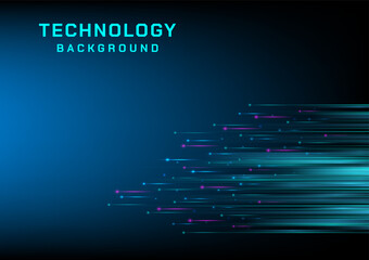 Obraz premium Abstract background technology straight bottom right corner moving Circle with blue and pink glowing lines, blue gradient background.