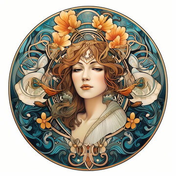 Vintage label. Art nouveau style. Generative AI