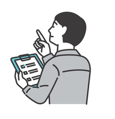 チェックリストを見ながら指を指す、作業員のベクターイラスト素材／チェック／説明／点検
