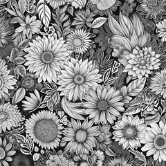 Black And White Seamless Flower Pattern Illustration