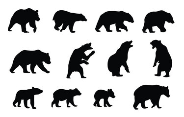 Black bear silhouette poses various vector on a white background