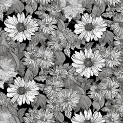 Black And White Seamless Flower Pattern Illustration