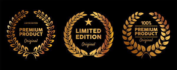 Limited edition premium quality emblem seal circle collection set gol golden badge star circle wreath - obrazy, fototapety, plakaty