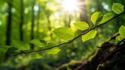 Obraz premium Beautiful green leaves in sunlight Generative AI