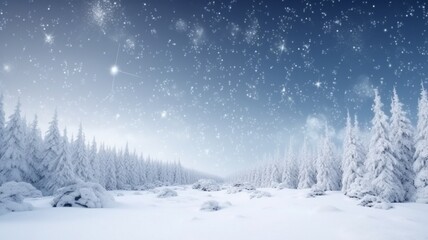 Beautiful winter landscape with snow and trees Generative AI