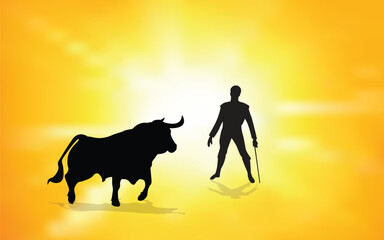 Bullfighting. Vector illustration. Bullfight and toreador, bull corrida, matador torero