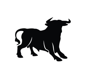 Quality black and white vector silhouette of a bull standing and ready to charge and fight.