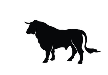 Quality black and white vector silhouette of a bull running and ready to charge and fight.