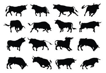 vector collection of bull, silhouettes and shadows. Grunge bull and matador, vector 